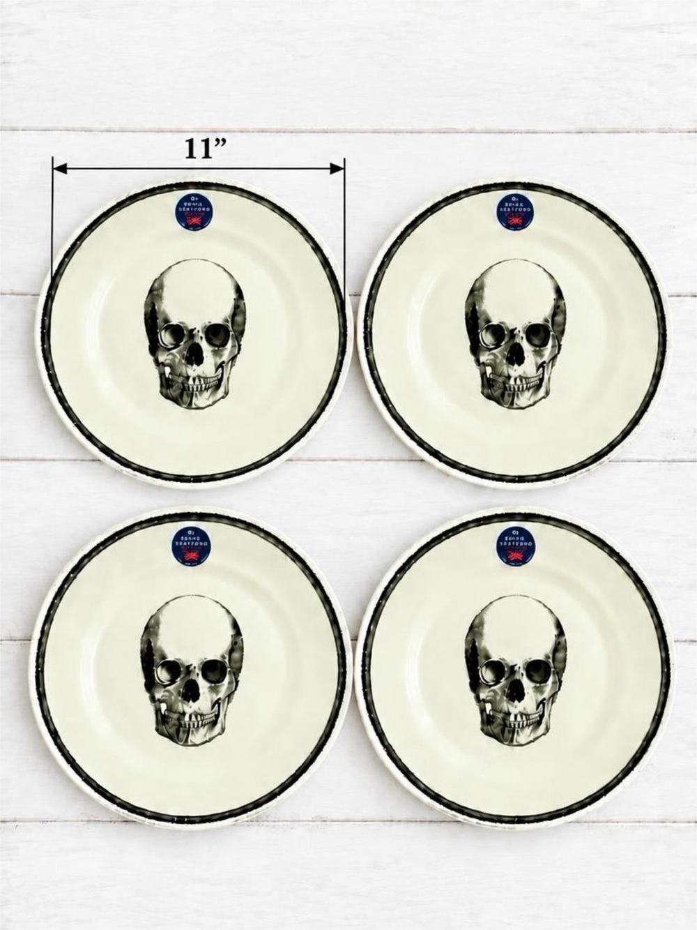 Royal Stafford 4 Skull Dinner Plates Set of 4 Victorian English Pottery Black